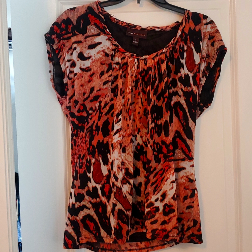 Dana Buchman Brown and beige top stretchy